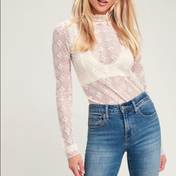 Free People Tops - Free People white sheer lace turtleneck top NWT
